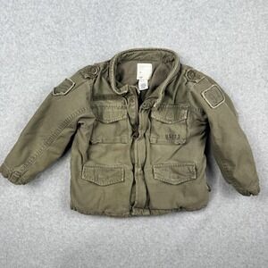 Old Navy Jacket Toddler 3T Green Military Cotton Canvas Lined Utility Pockets